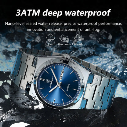 POEDAGAR Luxury Watches For Men Stainless Steel Waterproof Luminous Man Watch Date Week Fashion Casual Men's Quartz Watch Reloj