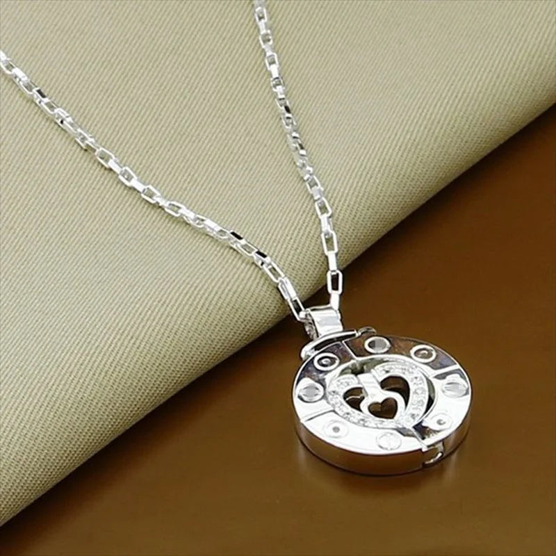 Couple Necklace 925 Silver Heart Circle Men & Women Love Gift Set