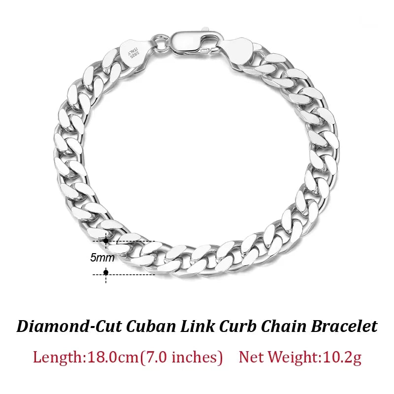 ORSA JEWELS 3mm 5mm 7mm Cuban Chain Necklace Bracelet 100% 925 Sterling Silver Diamond Cut Cuban Link Curb Chain Necklace SC36
