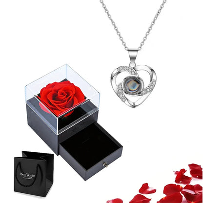 Projection Necklace Set With Rose Gift Box 100 Languages I Love You