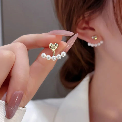 Light Luxury Imitation Pearl Stud Earrings Sweet Heart-shaped Ear Stud