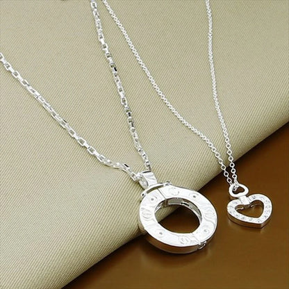 Couple Necklace 925 Silver Heart Circle Men & Women Love Gift Set