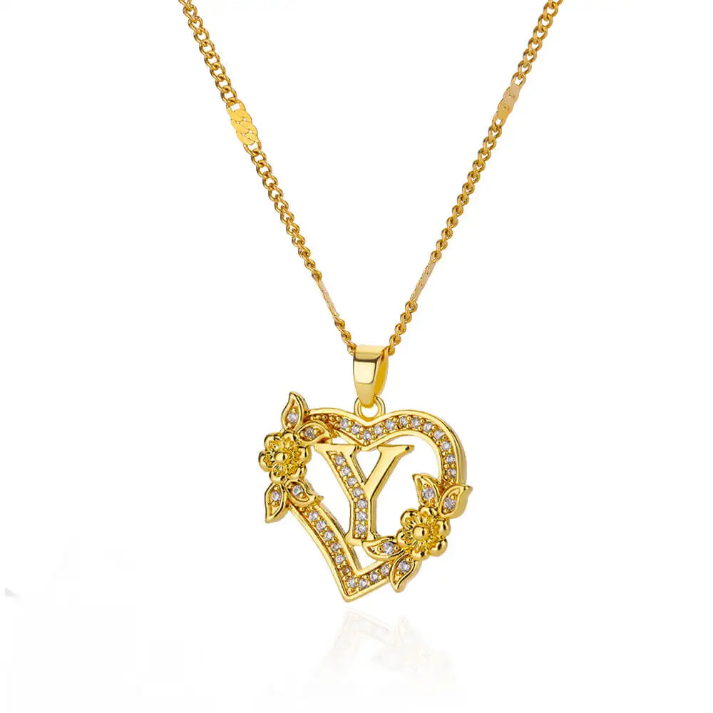 The IceBoyDC Zircon Flower Heart Initials Necklaces