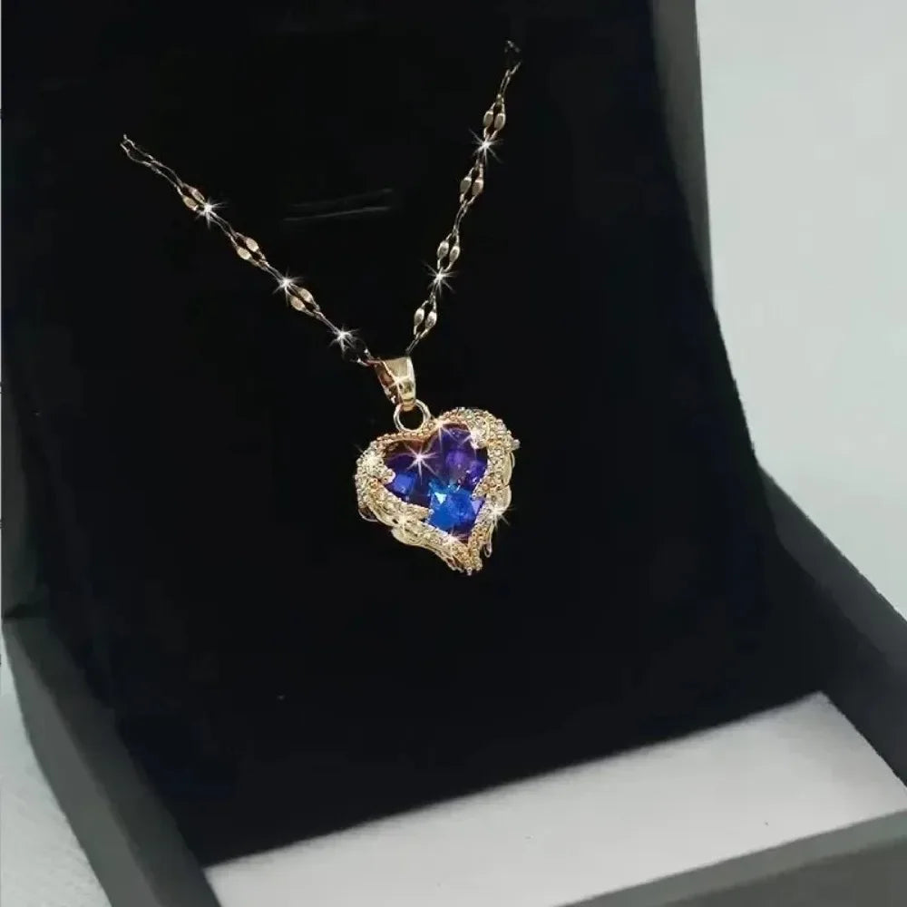 1 Pcs Romantic Couple Glass Encrusted Bronze Zircon Ocean Heart