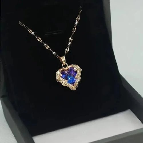 1 Pcs Romantic Couple Glass Encrusted Bronze Zircon Ocean Heart
