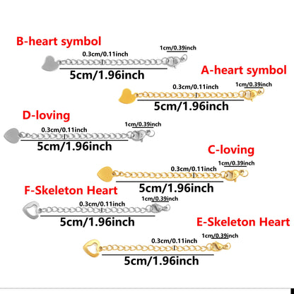 10 Pcs Stainless Steel End Chain with Lobster Clasp Skeletonized Heart