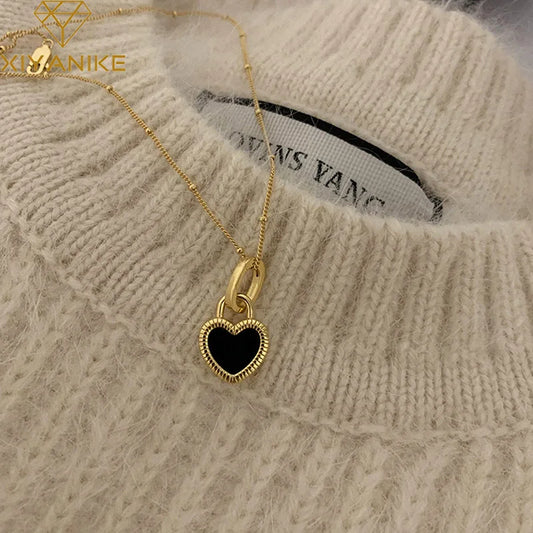 XIYANIKE Vintage Double Sided Heart Pendant Necklace For Women Girl