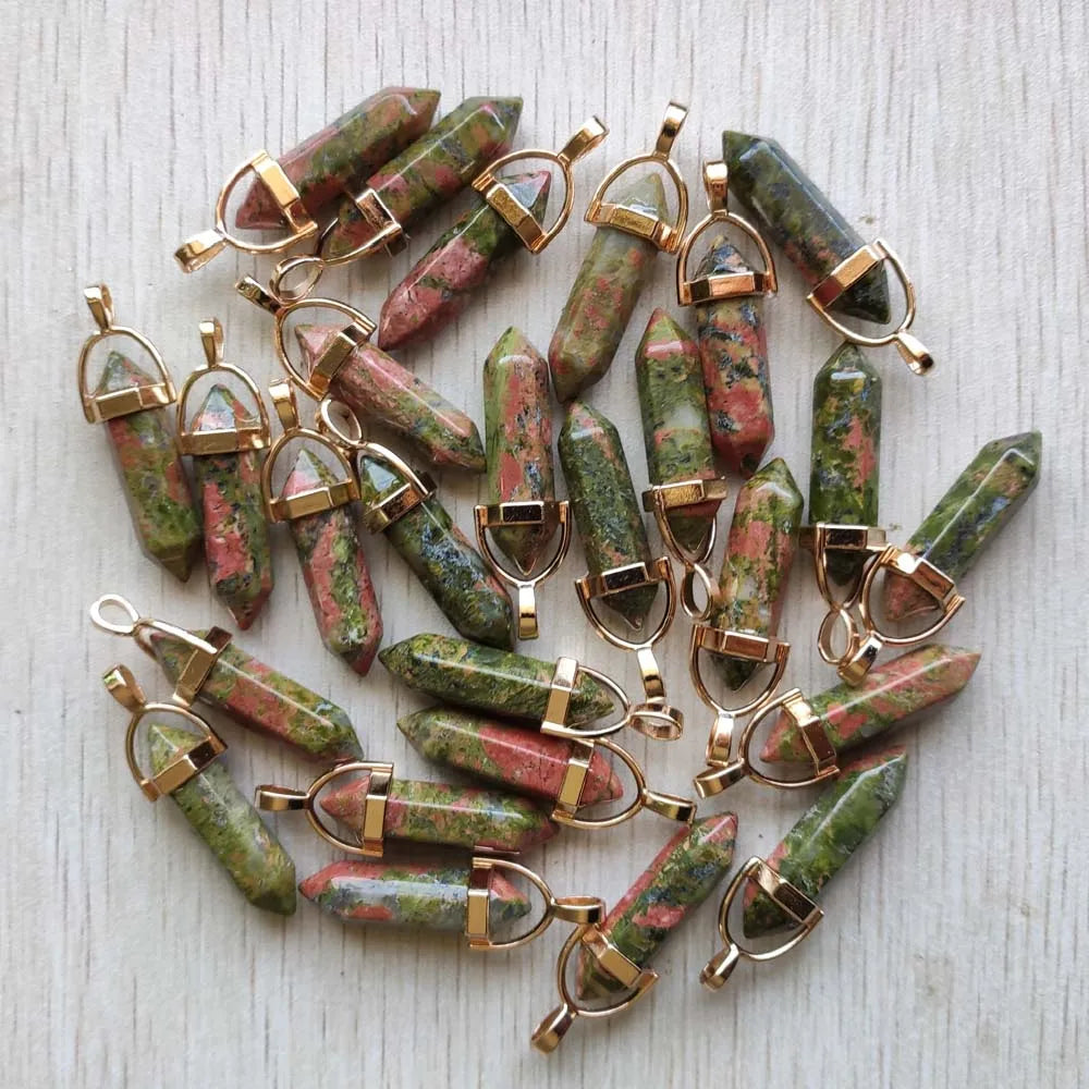 Natural Gem stone Quartz crystal green aventurine pendulum pillar pendants for jewelry making 24pcs/lot Wholesale free shipping