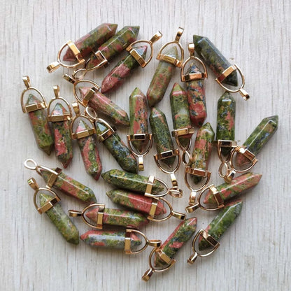 Natural Gem stone Quartz crystal green aventurine pendulum pillar pendants for jewelry making 24pcs/lot Wholesale free shipping
