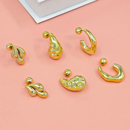 Adiffu 16K Gold Stainless Steel Front And Rear C-shaped Earrings