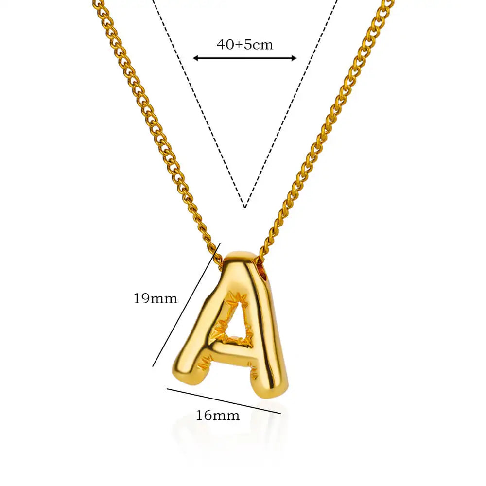 Stainless Steel Collares Chunky Alphabet Balloon 3D Letter Initials