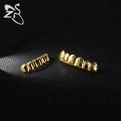 ZS 1 Set Hip Hop 18K Gold Plated Grillz Men Teeth Shiny CZ Crystal Cross Gap Grillz Colorful Zircon Top&Bottom Tooth Jewelry