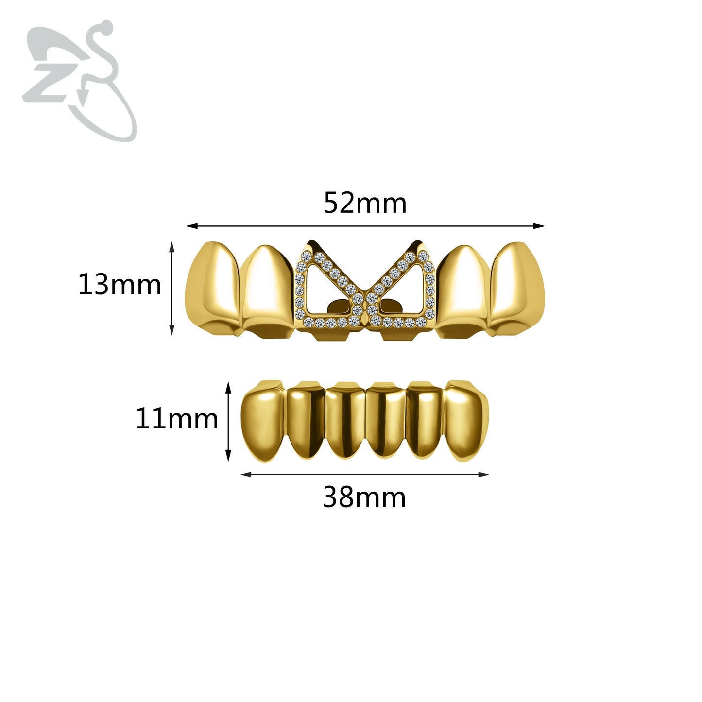 ZS 1 Set Hip Hop 18K Gold Plated Grillz Men Teeth Shiny CZ Crystal Cross Gap Grillz Colorful Zircon Top&Bottom Tooth Jewelry