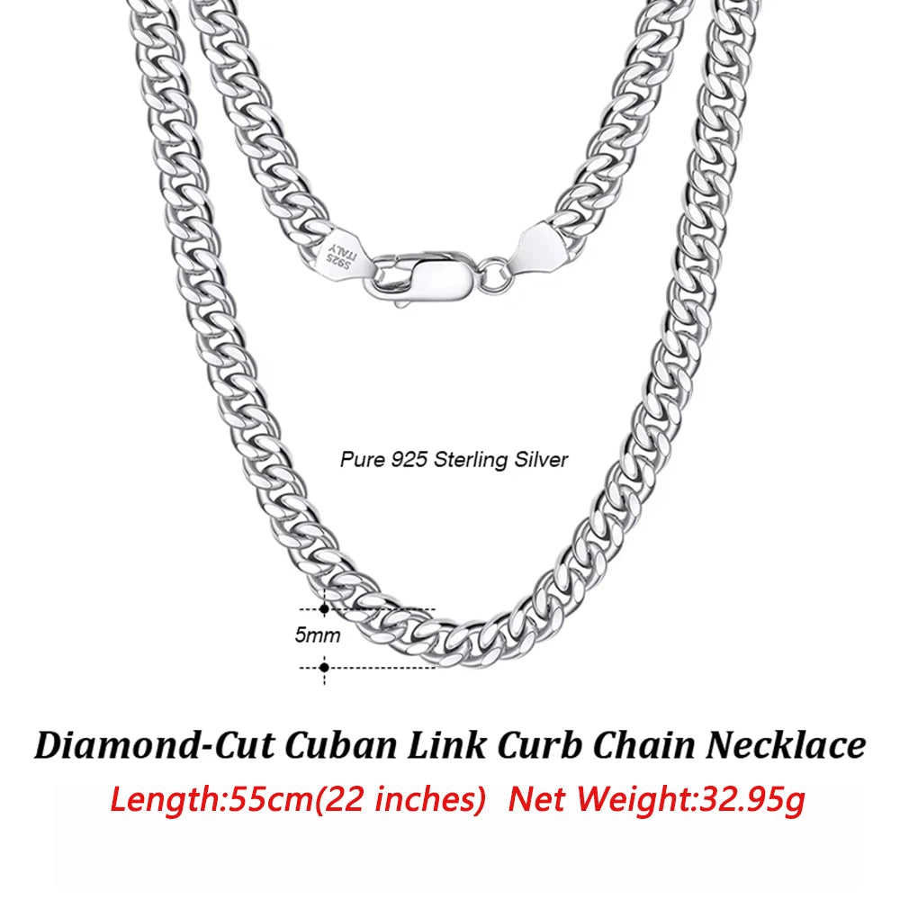 ORSA JEWELS 3mm 5mm 7mm Cuban Chain Necklace Bracelet 100% 925 Sterling Silver Diamond Cut Cuban Link Curb Chain Necklace SC36
