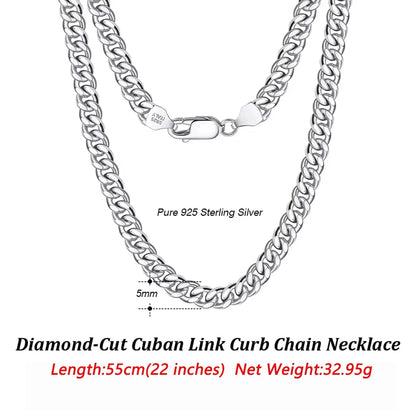 ORSA JEWELS 3mm 5mm 7mm Cuban Chain Necklace Bracelet 100% 925 Sterling Silver Diamond Cut Cuban Link Curb Chain Necklace SC36