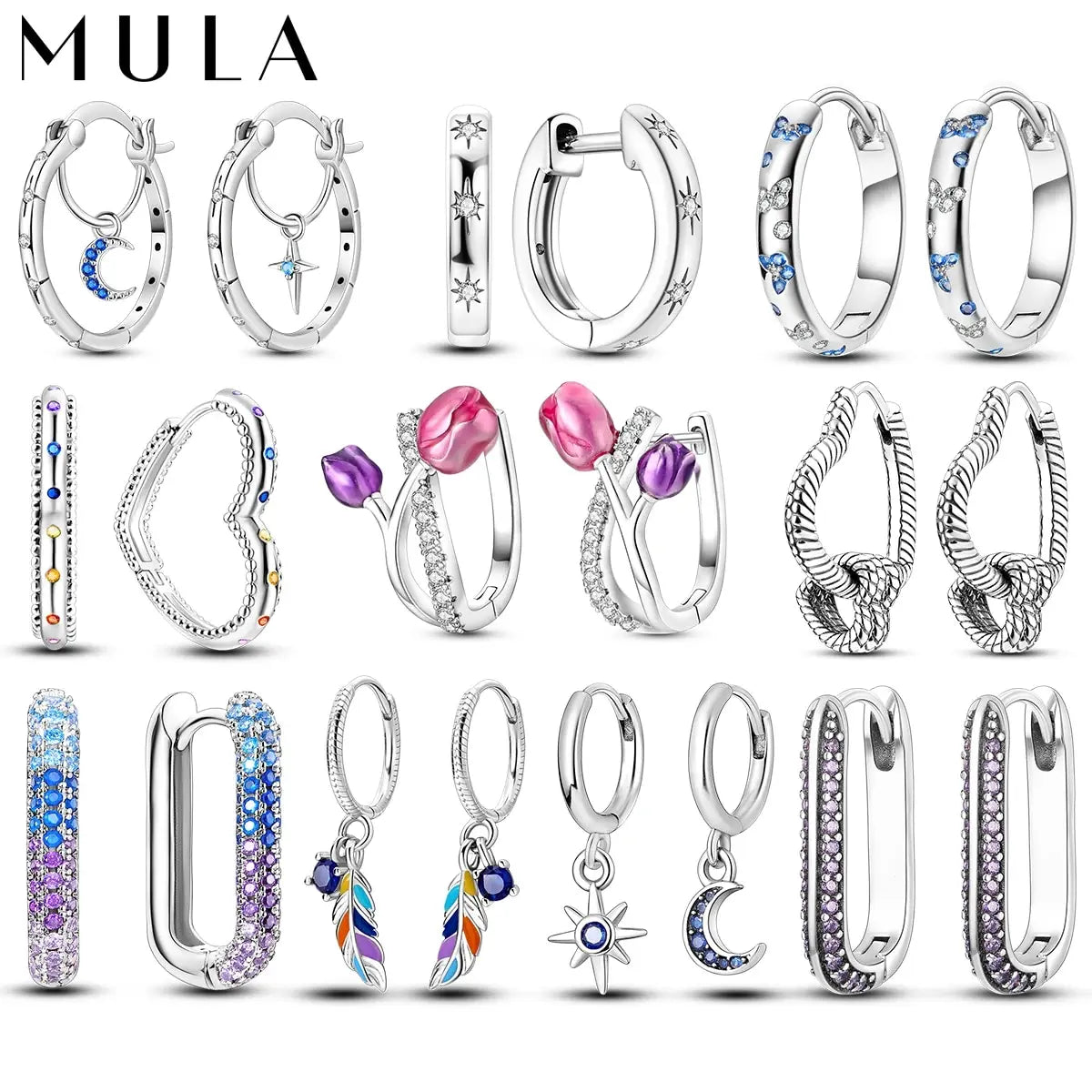 MULA 1PC Hoop Earrings Silver Plated Women Fashion Jewelry Gift For