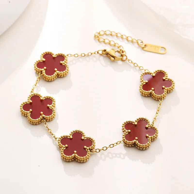 RAKOL 316 Stainless Steel Hot Selling Gold Plated Clover Charm Bracelet Luxury Five Leaf Flower Bracelets Jewelry For Women Gift
