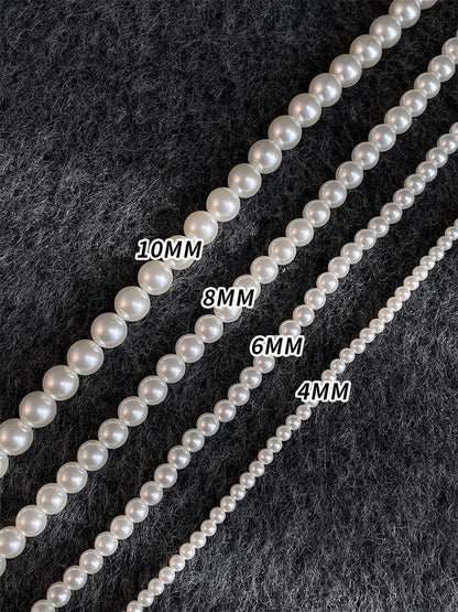 Girl’s Imitation White Pearl Magnetic Round Buckle Beadeds Chain