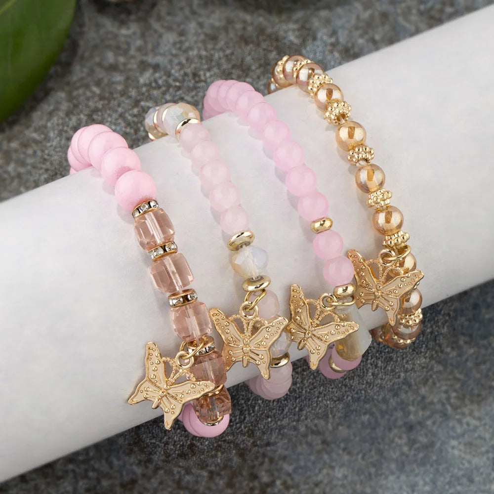 4Pcs Trendy Butterfly Beaded Bracelet