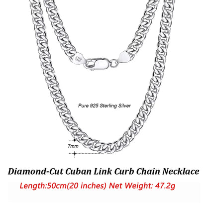 ORSA JEWELS 3mm 5mm 7mm Cuban Chain Necklace Bracelet 100% 925 Sterling Silver Diamond Cut Cuban Link Curb Chain Necklace SC36