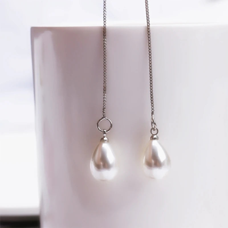 2022 New Trend Simulation Pearl Long Earrings Women's Flower Rhinestone Wedding Pendant Earrings Fashion Korean Jewelry Earrings