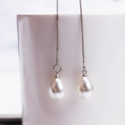 2022 New Trend Simulation Pearl Long Earrings Women's Flower Rhinestone Wedding Pendant Earrings Fashion Korean Jewelry Earrings