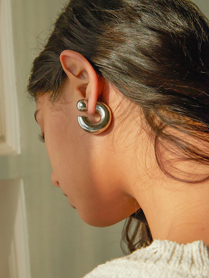 Adiffu 16K Gold Stainless Steel Front And Rear C-shaped Earrings