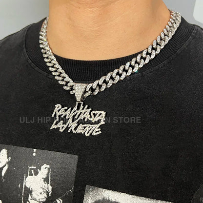 ULJ Men Women Hip Hop realhasta lamuerte Letter  Pendant Necklace 12MM