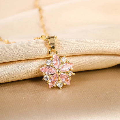 New Cute Romantic Pink Sakura Pendant Stainless Steel Necklaces For