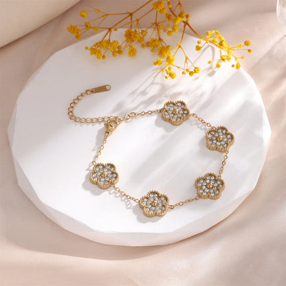 RAKOL 316 Stainless Steel Hot Selling Gold Plated Clover Charm Bracelet Luxury Five Leaf Flower Bracelets Jewelry For Women Gift