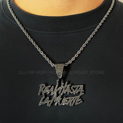 ULJ Men Women Hip Hop realhasta lamuerte Letter  Pendant Necklace 12MM