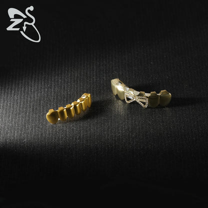 ZS 1 Set Hip Hop 18K Gold Plated Grillz Men Teeth Shiny CZ Crystal Cross Gap Grillz Colorful Zircon Top&Bottom Tooth Jewelry