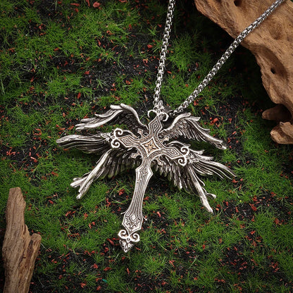 Guardian Angel Wings Cross Pendant Necklace