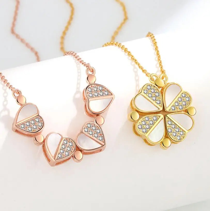 Creative Magnetic Folding Heart Shape Four-leaf Clover Pendant