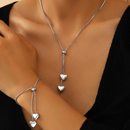 DGIDDK Stainless Steel Simple Peach Heart Multi-Link Set Fashion