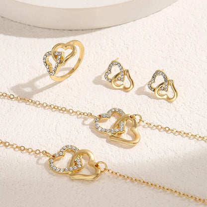 5 Piece Set Fashionable Elegant Gold Rhinestone Heart Shaped