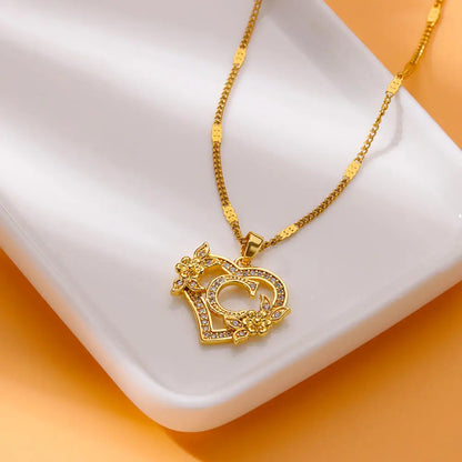 The IceBoyDC Zircon Flower Heart Initials Necklaces