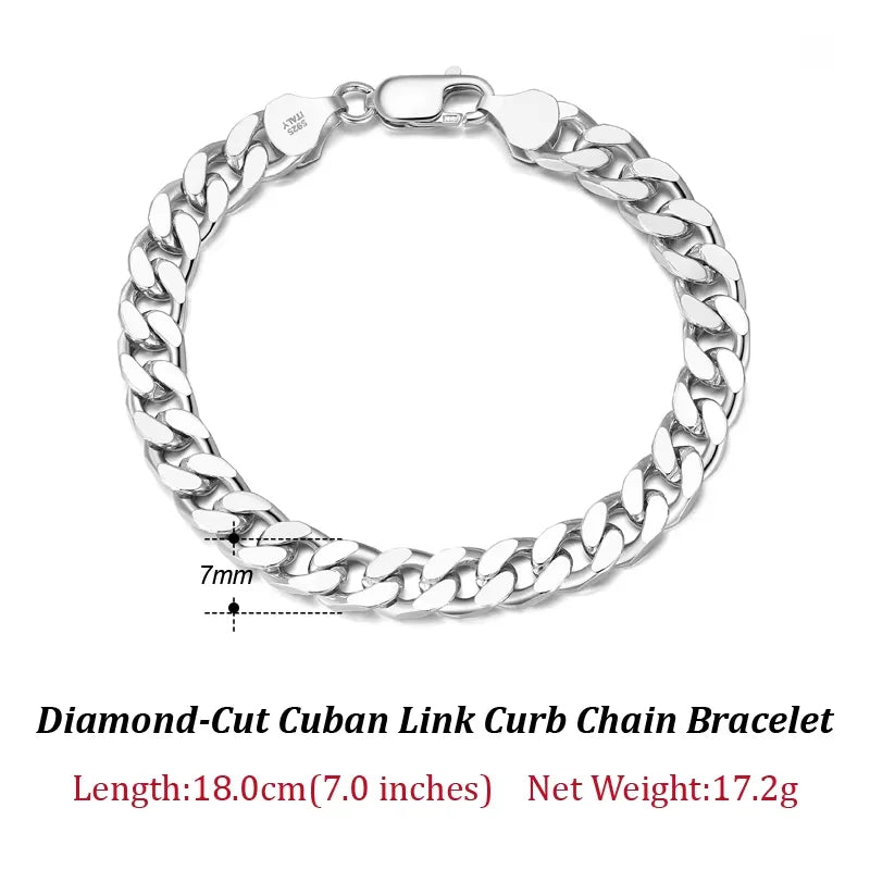 ORSA JEWELS 3mm 5mm 7mm Cuban Chain Necklace Bracelet 100% 925 Sterling Silver Diamond Cut Cuban Link Curb Chain Necklace SC36