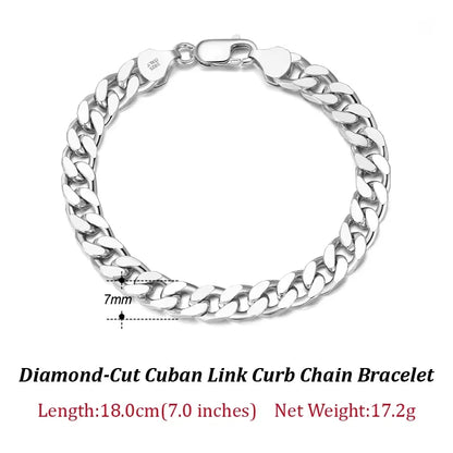 ORSA JEWELS 3mm 5mm 7mm Cuban Chain Necklace Bracelet 100% 925 Sterling Silver Diamond Cut Cuban Link Curb Chain Necklace SC36