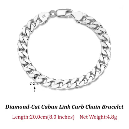 ORSA JEWELS 3mm 5mm 7mm Cuban Chain Necklace Bracelet 100% 925 Sterling Silver Diamond Cut Cuban Link Curb Chain Necklace SC36