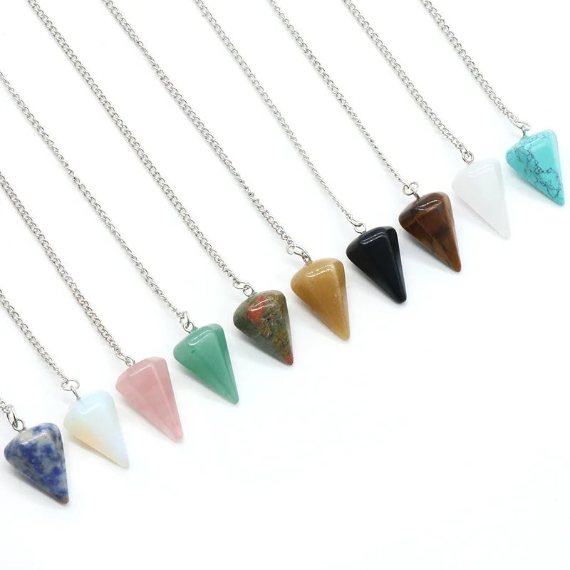Natural Stone Quartz Agates Pendant Reiki Healing Cone Amethyst Charm Pendulum Pendants For Divination Dowsing Reiki Crystals