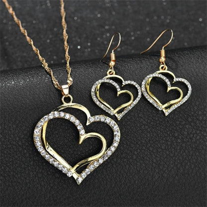 3 Pcs Set Heart Shaped Jewelry Set Of Earrings Pendant Necklace For
