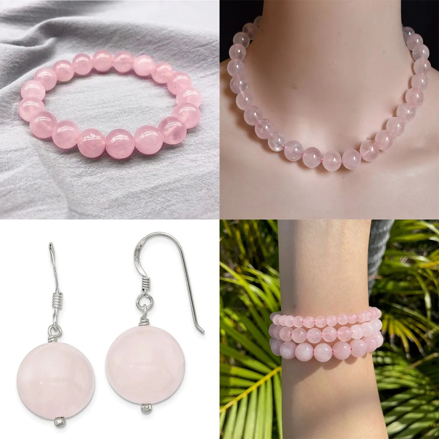 1 Strand 45pcs Natural Stone Rose Quartz Tiger Eye Black Obsidian