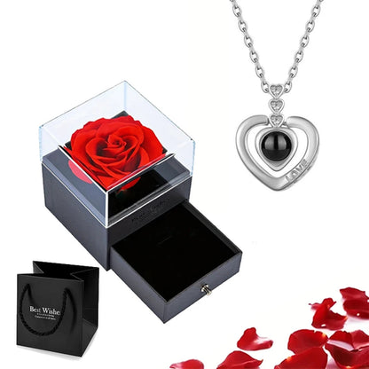 Projection Necklace Set With Rose Gift Box 100 Languages I Love You