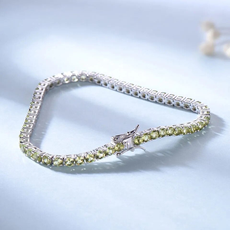 925 Sterling Silver Peridot Tennis Bracelet for Women