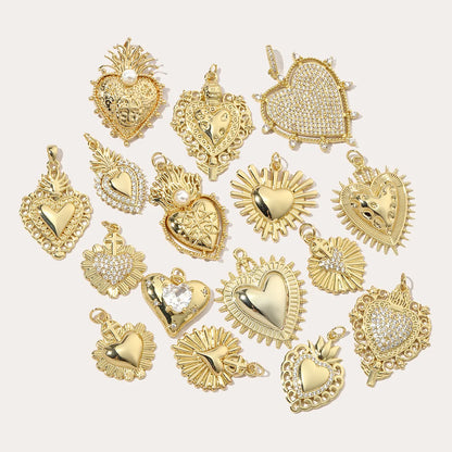 3pcs/Lot Coper Zircon Irregular Heart Necklace Pendant Women 18k Real Gold Color Love DIY Earring Charms Jewelry Findings