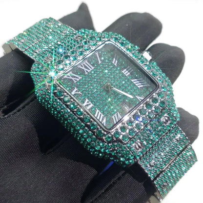 New Blue Diamond Watch For Men Luxury Stainless Steel  Hip Hop Watches Unique Bling Ice Out Waterproof Wristwatch Man 2025 Hot ﻿