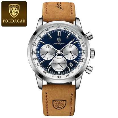 POEDAGAR Luxury Man Watch High Quality Waterproof Chronograph Luminous Men's Wristwatch Leather Men Quartz Watches Casual Clock