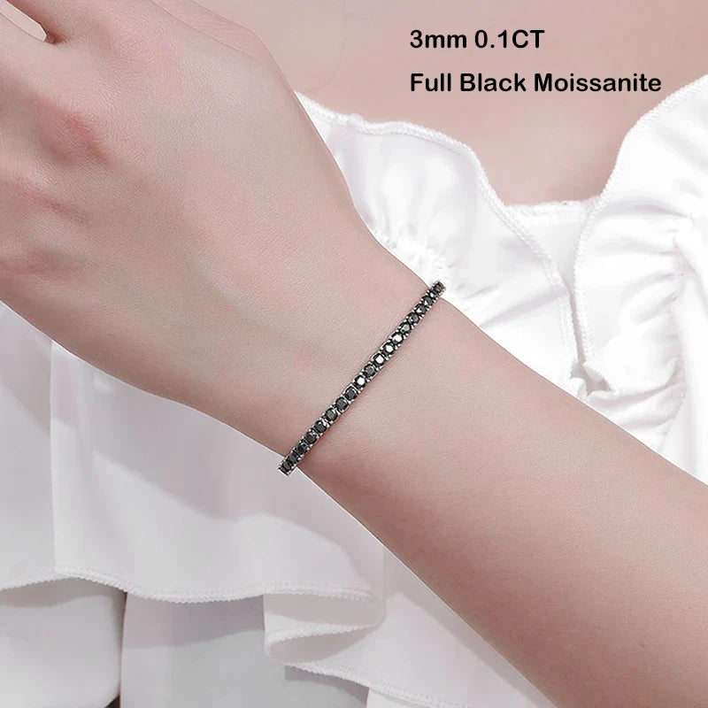 Mens Sterling Silver Bracelets -  Real 3/4/5/6.5MM Full Black Moissanite Tennis Bracelet for Women Men S925 Silver Link Bracelets Fine Jewelry