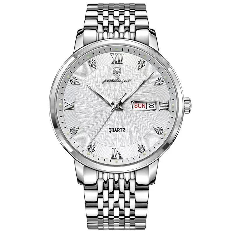 Watch Waterproof Luminous Date. Men's Quartz POEDAGAR Wristwatch Stainless Steel